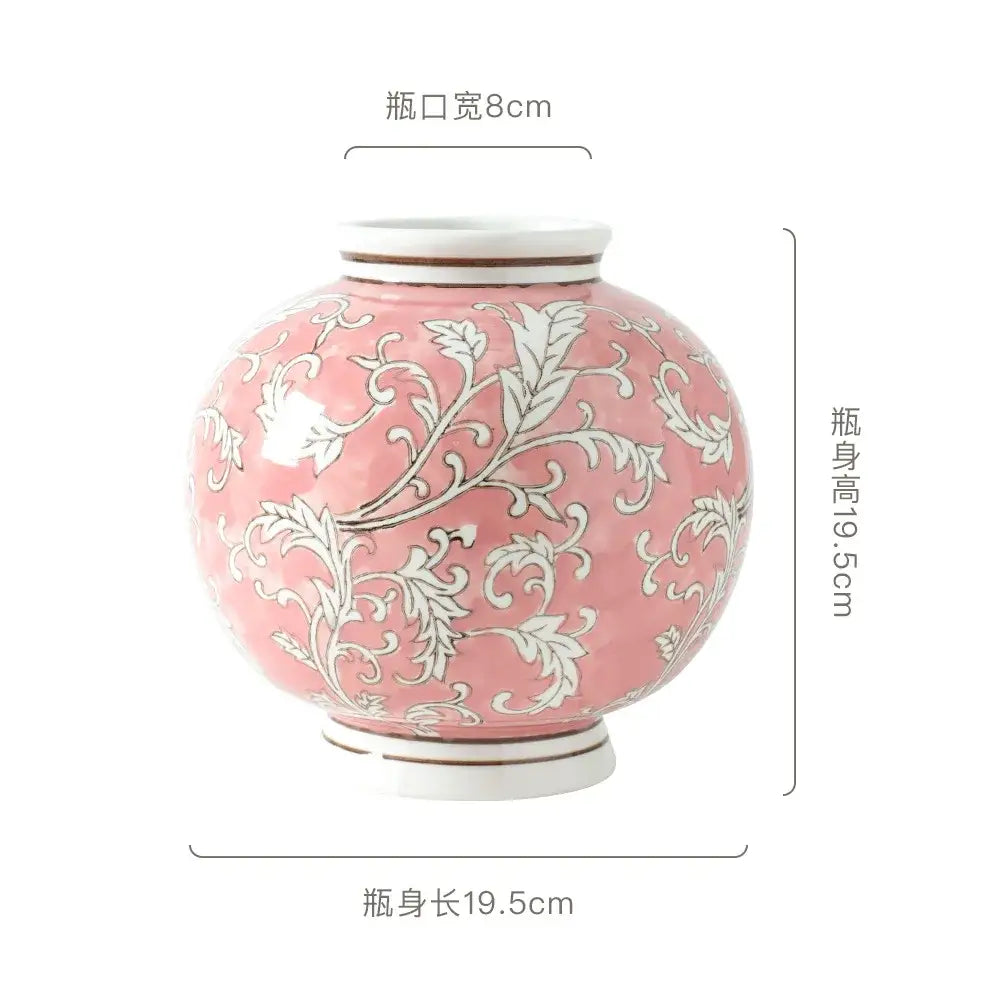 Retro pink & white porcelain vase living room flower decor