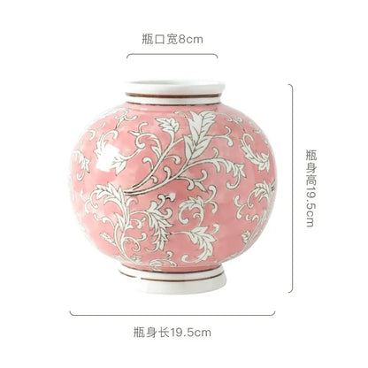 Retro pink & white porcelain vase living room flower decor