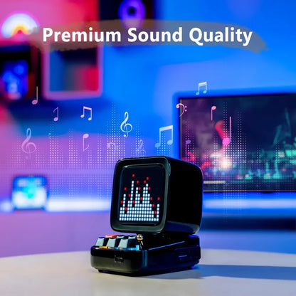 Retro pixel art black bluetooth speaker led display board bedroom