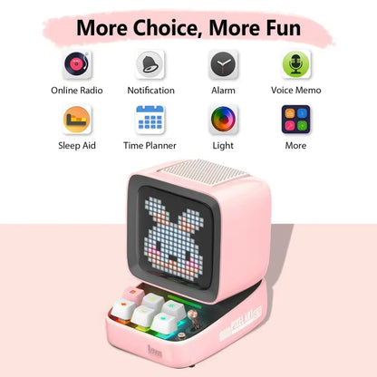 Retro pixel art bluetooth speaker led display board bedroom clock