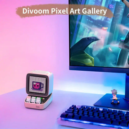 Retro pixel art bluetooth speaker led display board bedroom clock