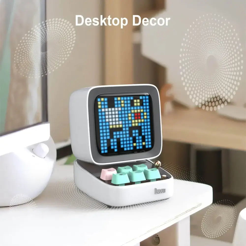 Retro pixel mini speaker white & pink bedroom clock