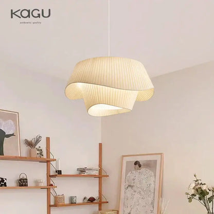 Retro pleated cream fabric chandelier bedroom pendant light