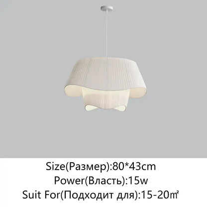 Retro pleated cream fabric chandelier bedroom pendant light
