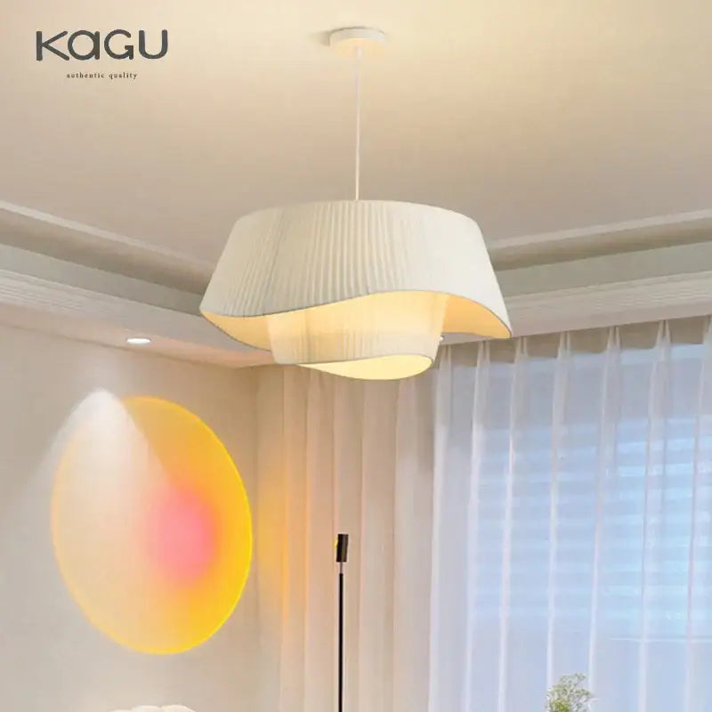 Retro pleated cream fabric chandelier bedroom pendant light