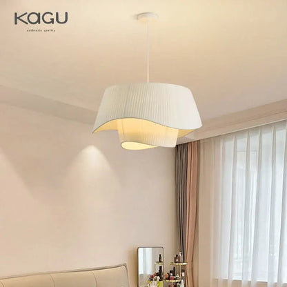 Retro pleated cream fabric chandelier bedroom pendant light