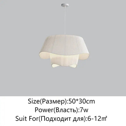 Retro pleated cream fabric chandelier bedroom pendant light