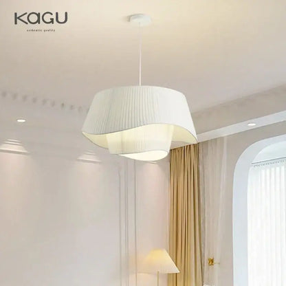 Retro pleated cream fabric chandelier bedroom pendant light