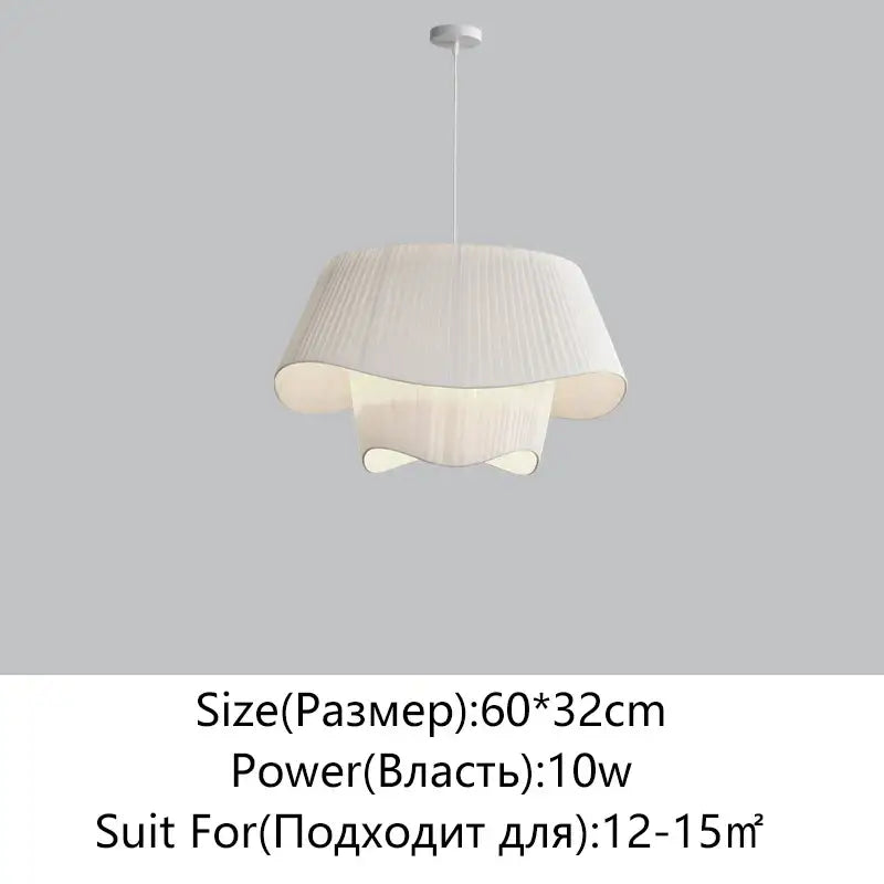 Retro pleated cream fabric chandelier bedroom pendant light