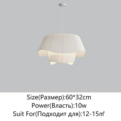 Retro pleated cream fabric chandelier bedroom pendant light