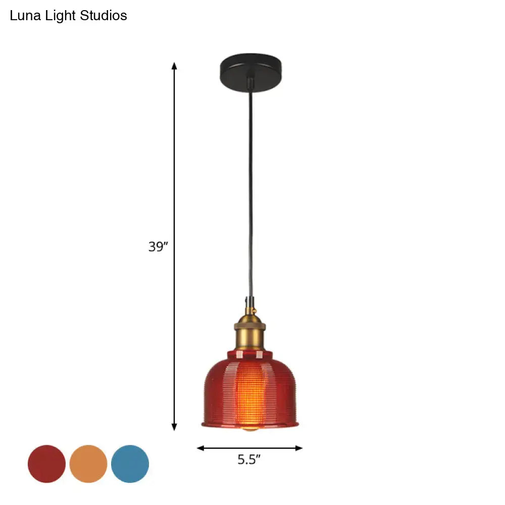 Retro red blue & amber glass carillon pendant light dining room