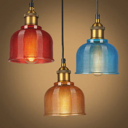 Retro red blue & amber glass carillon pendant light dining room