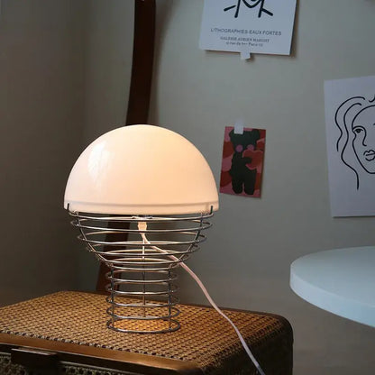 Retro red glass table lamp – bedroom chrome wireframe base