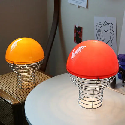 Retro red glass table lamp – bedroom chrome wireframe base