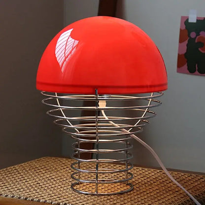 Retro red glass table lamp – bedroom chrome wireframe base