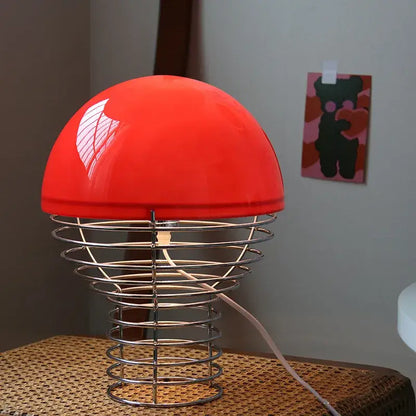 Retro red glass table lamp – bedroom chrome wireframe base