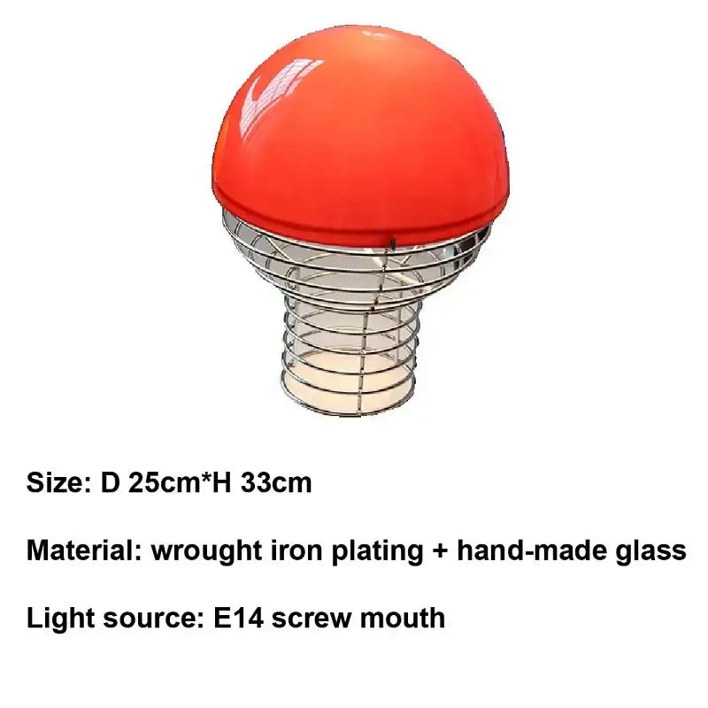 Retro red glass table lamp – bedroom chrome wireframe base