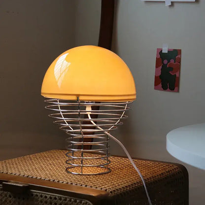 Retro red glass table lamp – bedroom chrome wireframe base