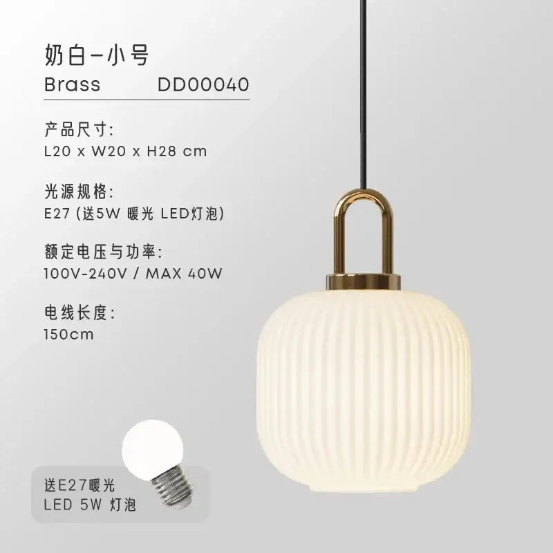 Retro ribbed clear glass pendant light dining room brass fixture