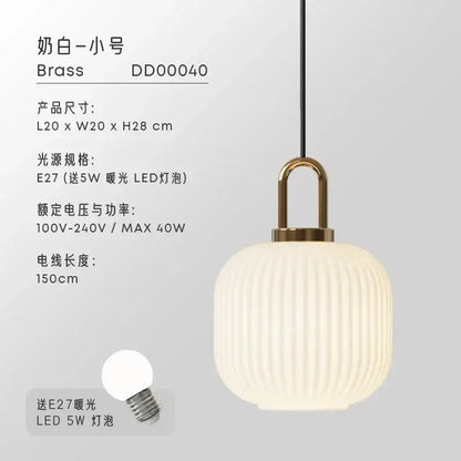 Retro ribbed clear glass pendant light dining room brass fixture