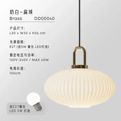Retro ribbed clear glass pendant light dining room brass fixture