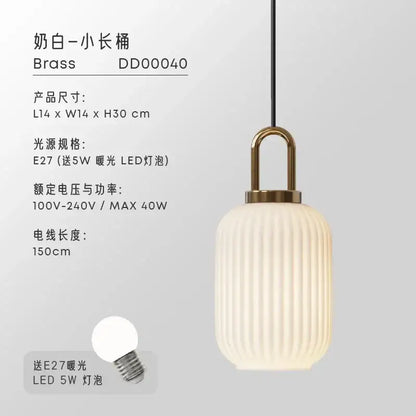 Retro ribbed clear glass pendant light dining room brass fixture