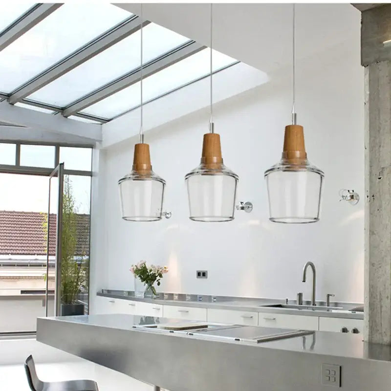 Retro smoked glass lampshade pendant light – kitchen set of 3