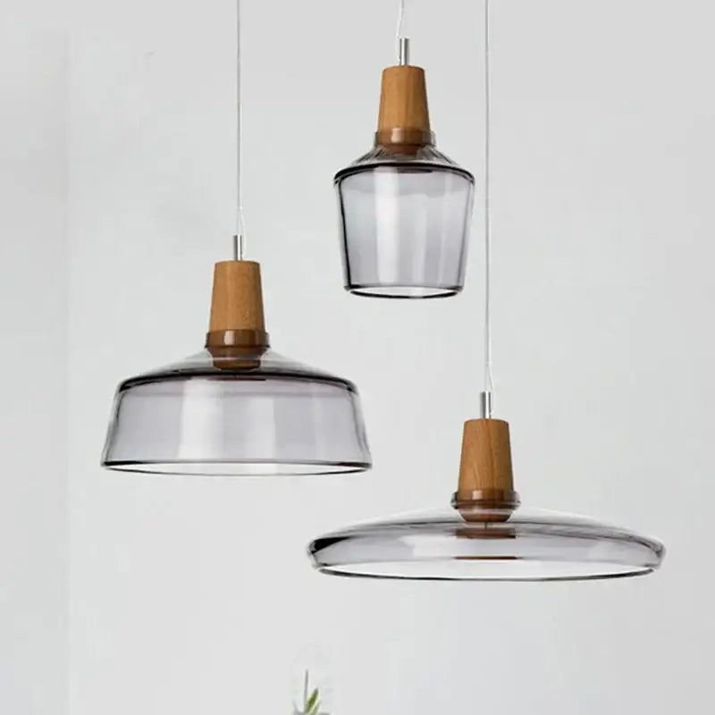 Retro smoked glass lampshade pendant light – kitchen set of 3