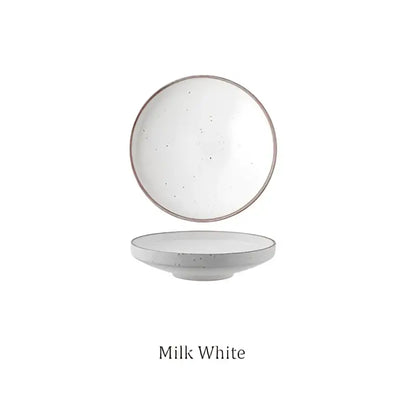 Retro speckled beige ceramic round plate set dining room tableware
