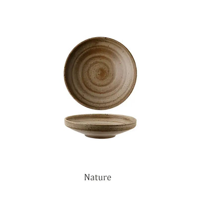 Retro speckled beige ceramic round plate set dining room tableware