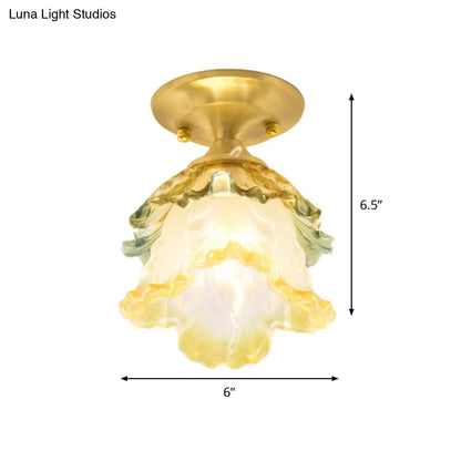 DecorBites™ Retro Style Gold Ruffle Glass Ceiling Lamp - 1-Head, Semi Flush Mount for Hallway