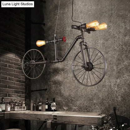 DecorBites™ Retro Style Iron Piping Bicycle Hanging Lamp - 3 Bulbs Ceiling Light - Black