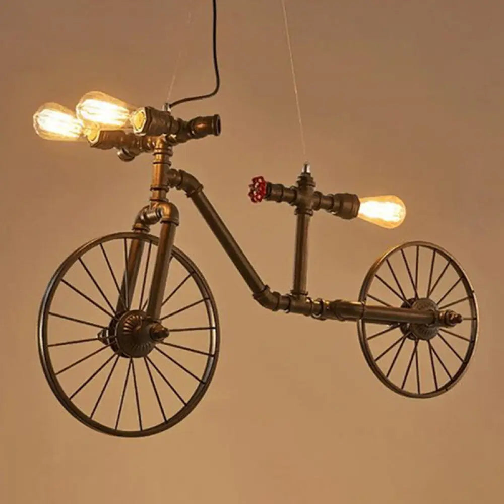 DecorBites™ Retro Style Iron Piping Bicycle Hanging Lamp - 3 Bulbs Ceiling Light - Black