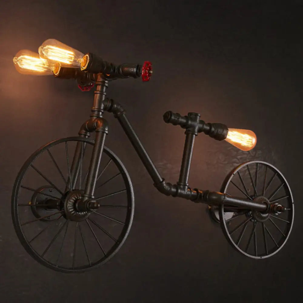 DecorBites™ Retro Style Iron Piping Bicycle Hanging Lamp - 3 Bulbs Ceiling Light - Black