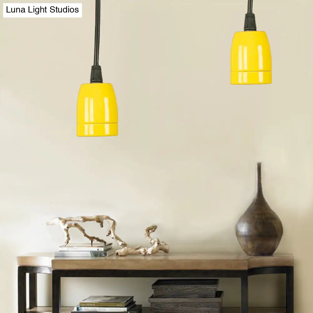 DecorBites™ Retro Style Mini Hanging Pendant Light - Adjustable Cord, Black/Red Ceramic Ceiling Fixture