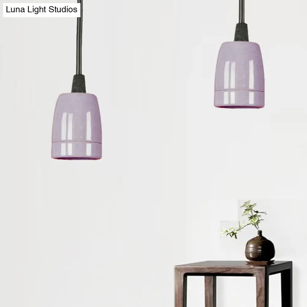 DecorBites™ Retro Style Mini Hanging Pendant Light - Adjustable Cord, Black/Red Ceramic Ceiling Fixture