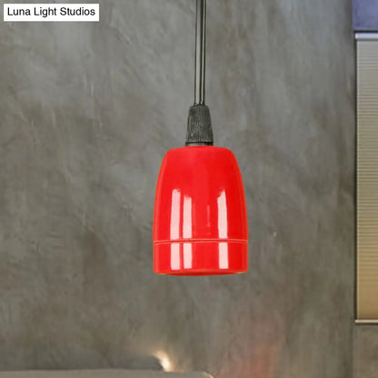 DecorBites™ Retro Style Mini Hanging Pendant Light - Adjustable Cord, Black/Red Ceramic Ceiling Fixture