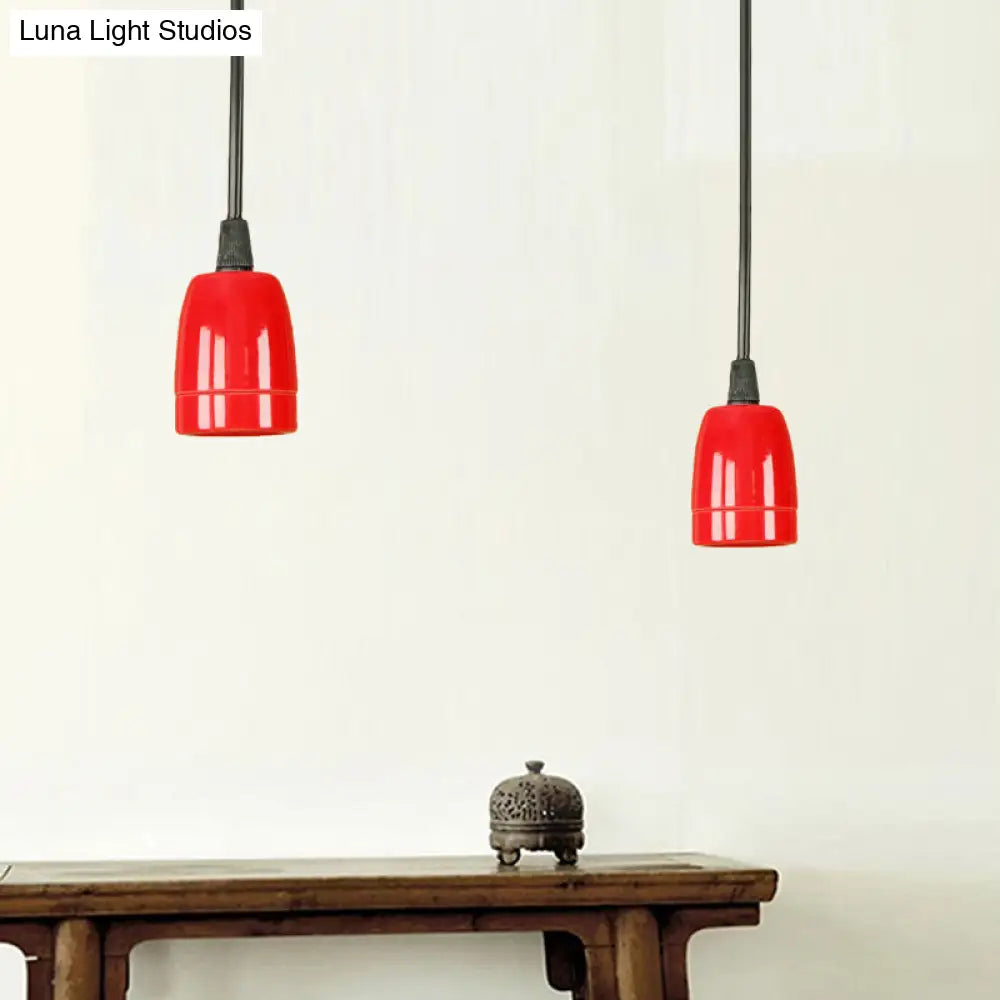 DecorBites™ Retro Style Mini Hanging Pendant Light - Adjustable Cord, Black/Red Ceramic Ceiling Fixture
