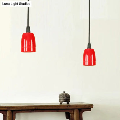 DecorBites™ Retro Style Mini Hanging Pendant Light - Adjustable Cord, Black/Red Ceramic Ceiling Fixture