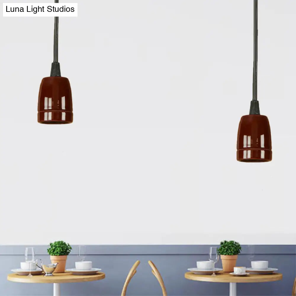 DecorBites™ Retro Style Mini Hanging Pendant Light - Adjustable Cord, Black/Red Ceramic Ceiling Fixture