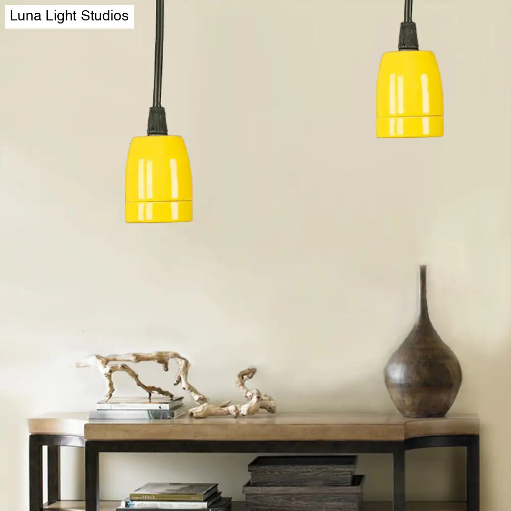 DecorBites™ Retro Style Mini Hanging Pendant Light - Adjustable Cord, Black/Red Ceramic Ceiling Fixture