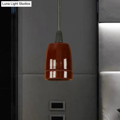 DecorBites™ Retro Style Mini Hanging Pendant Light - Adjustable Cord, Black/Red Ceramic Ceiling Fixture