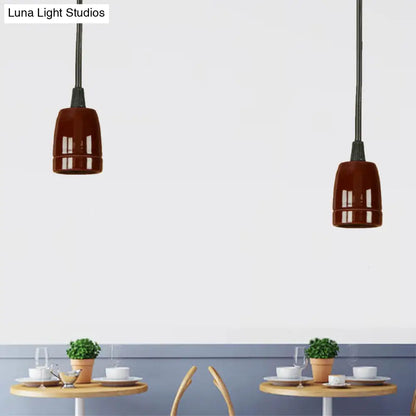 DecorBites™ Retro Style Mini Hanging Pendant Light - Adjustable Cord, Black/Red Ceramic Ceiling Fixture