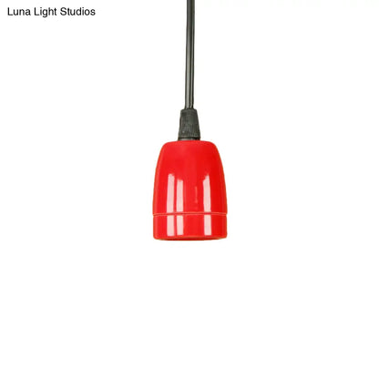 DecorBites™ Retro Style Mini Hanging Pendant Light - Adjustable Cord, Black/Red Ceramic Ceiling Fixture