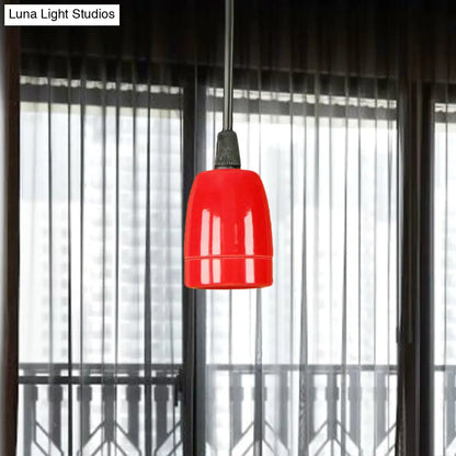 DecorBites™ Retro Style Mini Hanging Pendant Light - Adjustable Cord, Black/Red Ceramic Ceiling Fixture