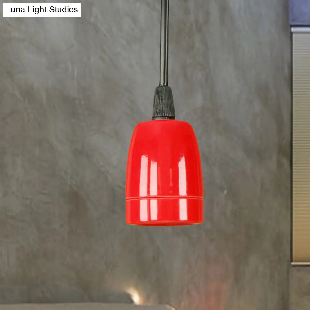 DecorBites™ Retro Style Mini Hanging Pendant Light - Adjustable Cord, Black/Red Ceramic Ceiling Fixture