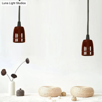 DecorBites™ Retro Style Mini Hanging Pendant Light - Adjustable Cord, Black/Red Ceramic Ceiling Fixture