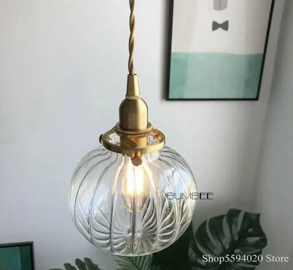 Retro teal and brass glass pendant chandelier bedroom hanging light