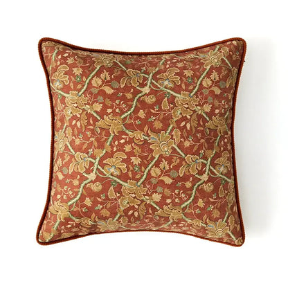 Retro teal velvet garden scene cushion covers living room tassels