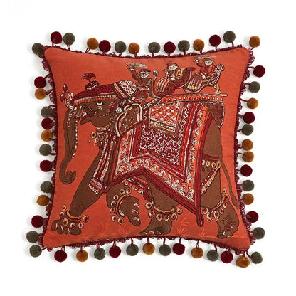 Retro teal velvet garden scene cushion covers living room tassels